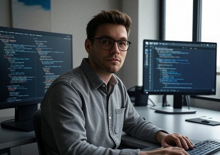 programmer working with curated link hub website